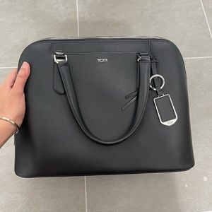 Tumi Deonne Dome Black Leather Satchel Tote Work Shoulder Bag